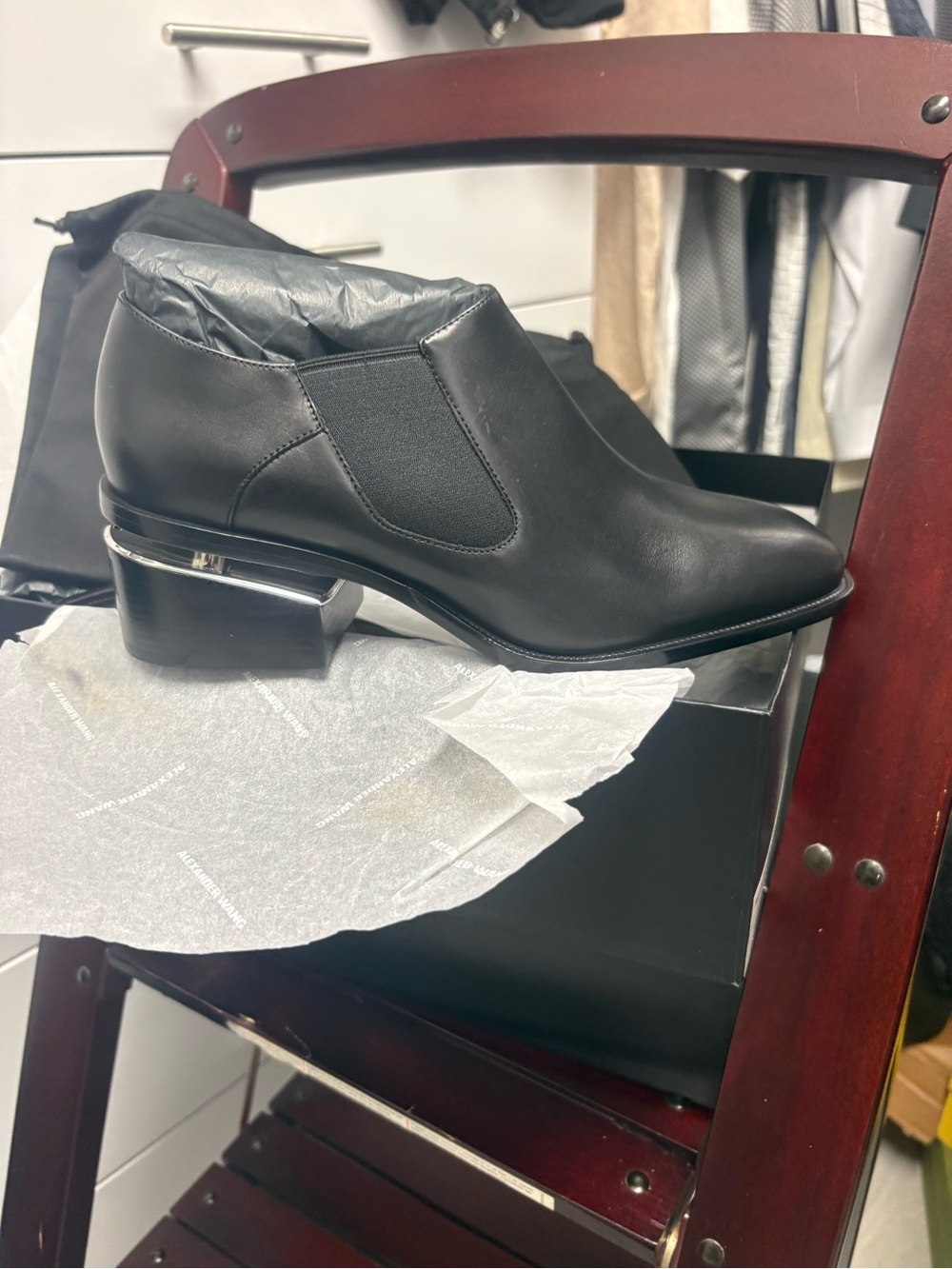 Alexander Wang Black Leather Chelsea Chukka Boots with Silver Heel Detail